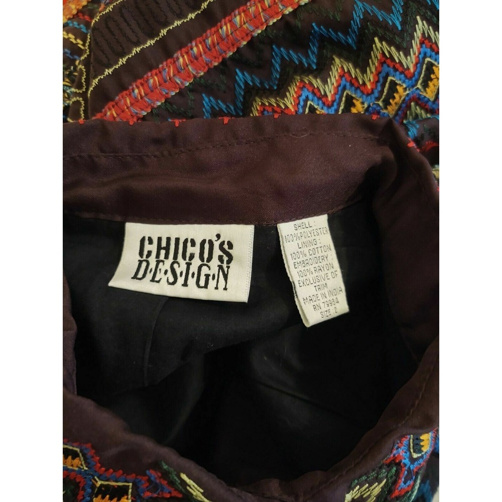 90's Chico's Bohemian Bright Embroidery Ethnic Retro Shirt Jacket Boho Hippie - Picture 8 of 8